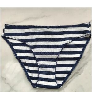 NWOT VICTORIA'S SECRET RIBBED COTTON BIKINI PANTY | Navy & White | XL